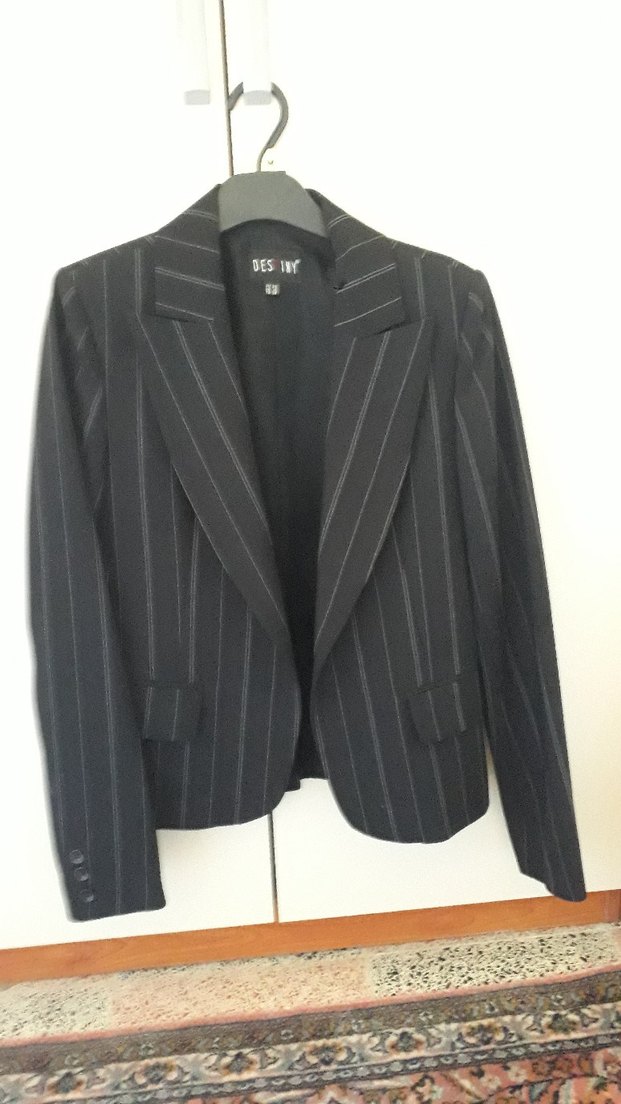 Lacivert Çizgili Kadın Blazer Ceket - Görsel 2