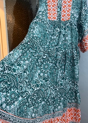 Renkli Desenli Uzun Bohem Elbise - Görsel 2