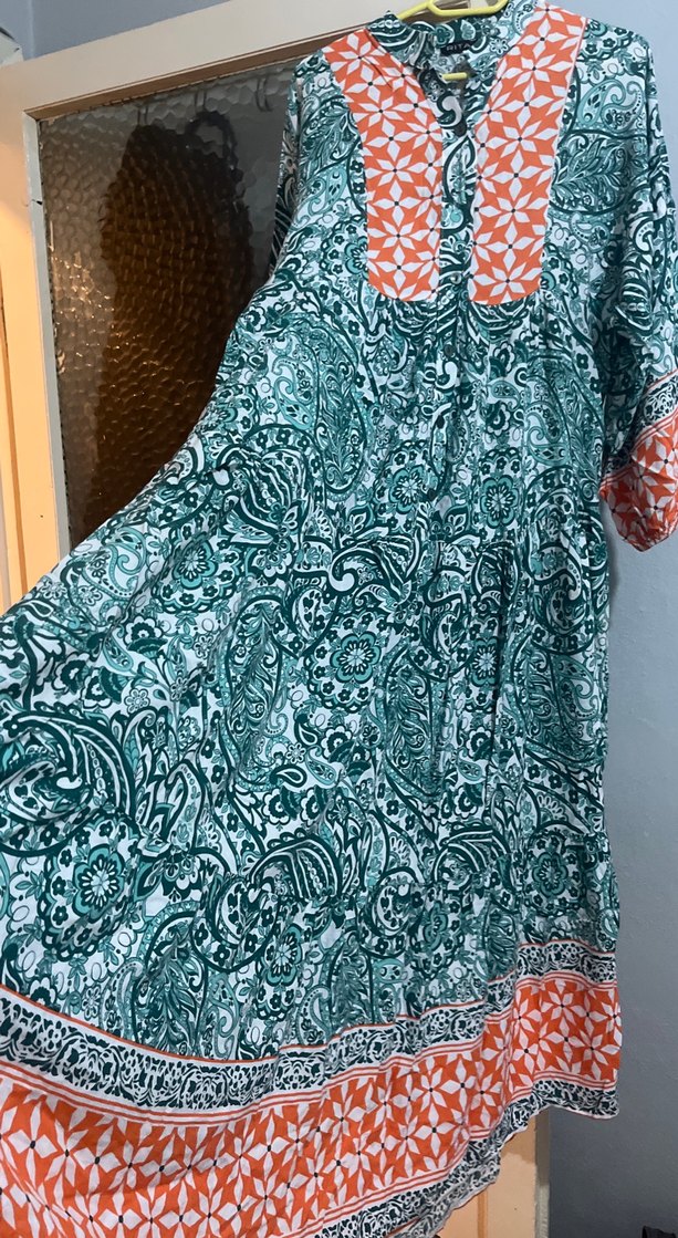 Renkli Desenli Uzun Bohem Elbise - Görsel 2