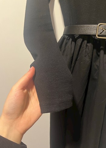 Kadın Siyah Uzun Kemerli Elbise - Görsel 2