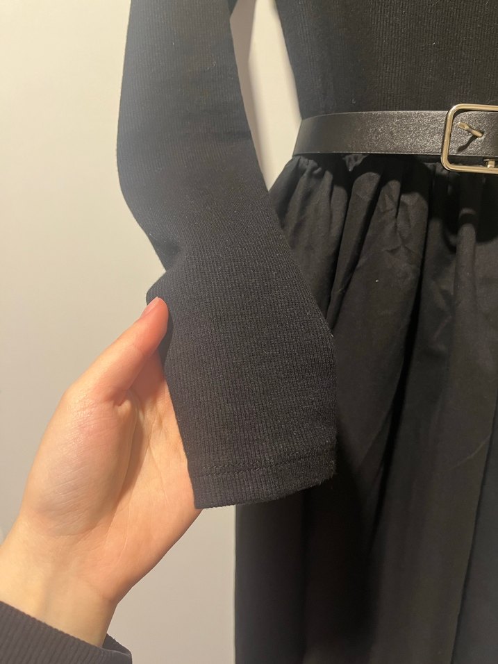 Kadın Siyah Uzun Kemerli Elbise - Görsel 2