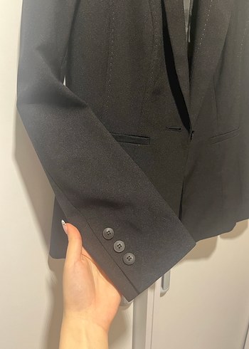 Düğmeli Siyah Kadın Blazer Ceket - Görsel 3