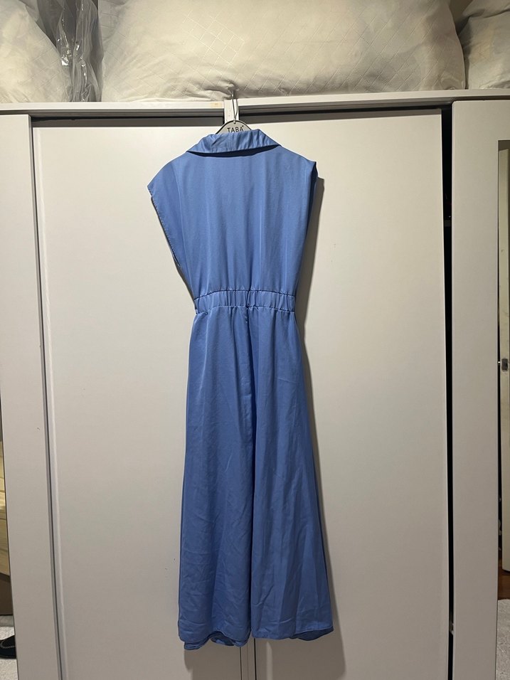Mavi Kolsuz Uzun Elbise - Görsel 5