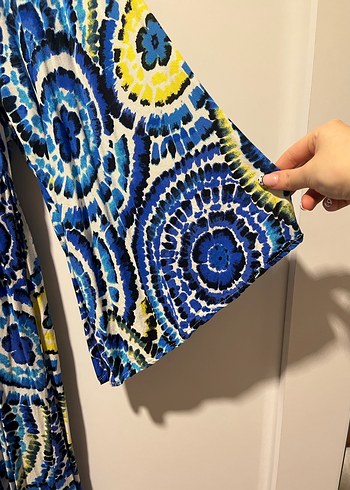 Mavi Batik Desenli Uzun Bohem Elbise - Görsel 3