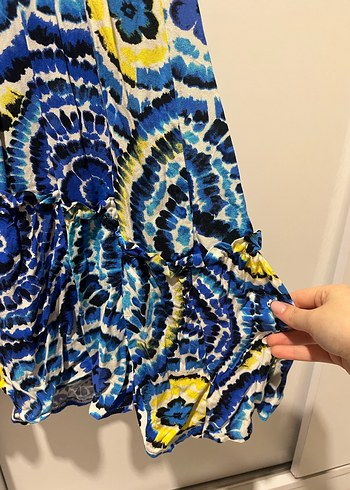 Mavi Batik Desenli Uzun Bohem Elbise - Görsel 4