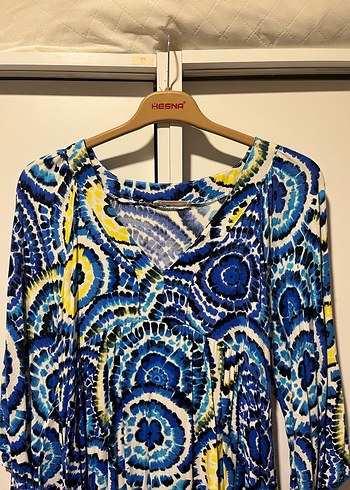 Mavi Batik Desenli Uzun Bohem Elbise - Görsel 2