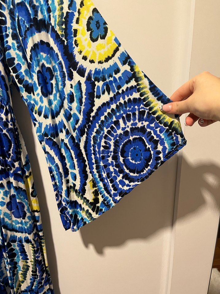 Mavi Batik Desenli Uzun Bohem Elbise - Görsel 3