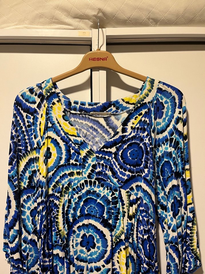 Mavi Batik Desenli Uzun Bohem Elbise - Görsel 2