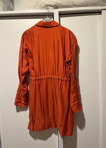 Turuncu Uzun Kadın Gömlek Ceket - Görsel 5