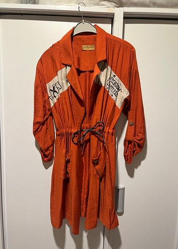 Turuncu Uzun Kadın Gömlek Ceket - Görsel 2