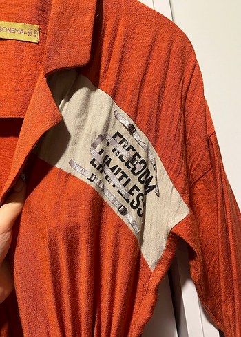 Turuncu Uzun Kadın Gömlek Ceket - Görsel 3