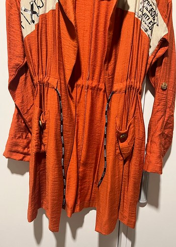 Turuncu Uzun Kadın Gömlek Ceket - Görsel 4