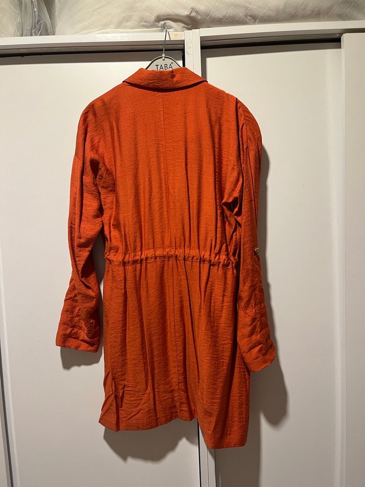 Turuncu Uzun Kadın Gömlek Ceket - Görsel 5