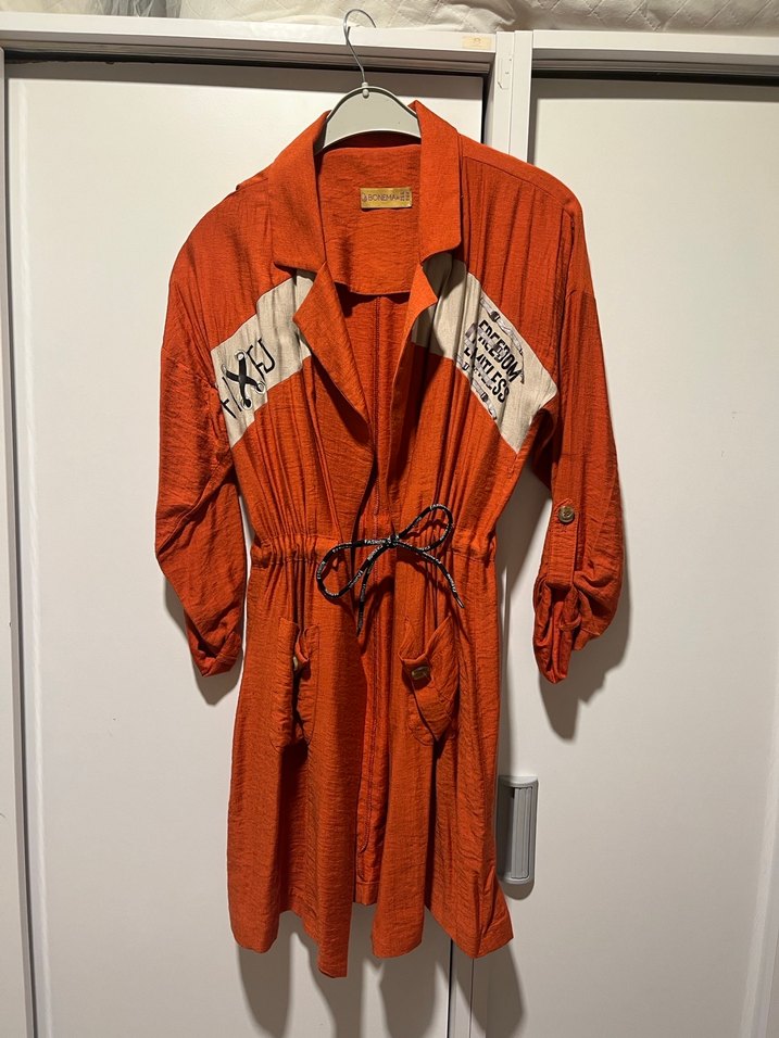 Turuncu Uzun Kadın Gömlek Ceket - Görsel 2