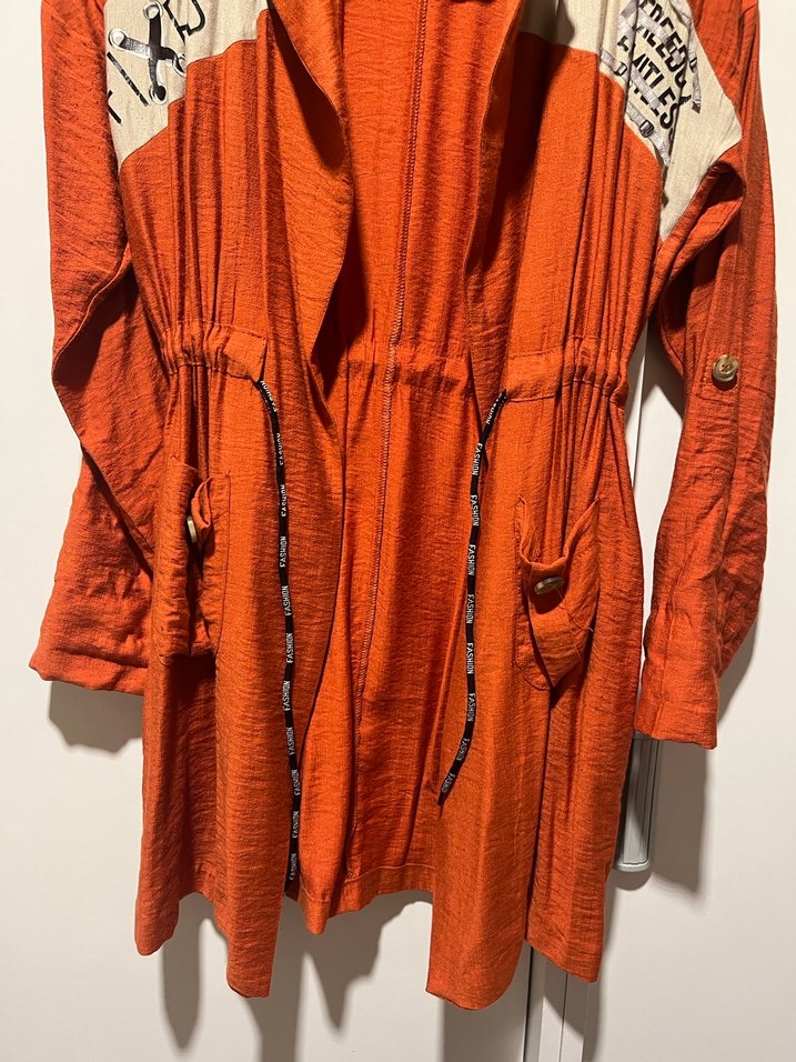 Turuncu Uzun Kadın Gömlek Ceket - Görsel 4