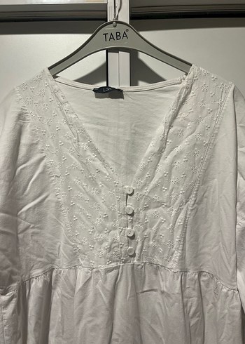 Düğmeli V Yaka Bohem Beyaz Uzun Elbise - Görsel 2