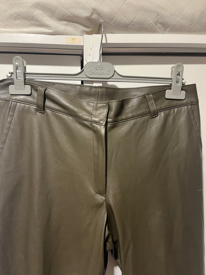 Haki Deri Kadın Pantolon - Görsel 2