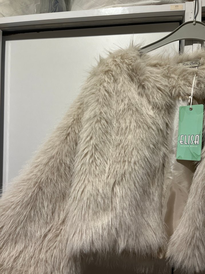 Gri Kadın Kürk Detaylı Midi Ceket - Görsel 3