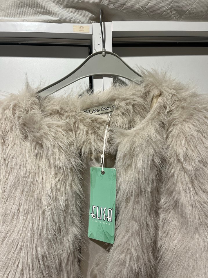 Gri Kadın Kürk Detaylı Midi Ceket - Görsel 2