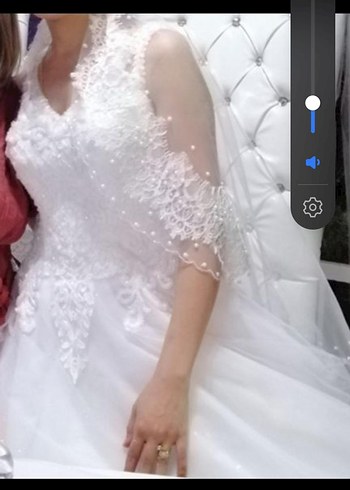 V Yaka Klasik Beyaz A Kesim Gelinlik - Görsel 5