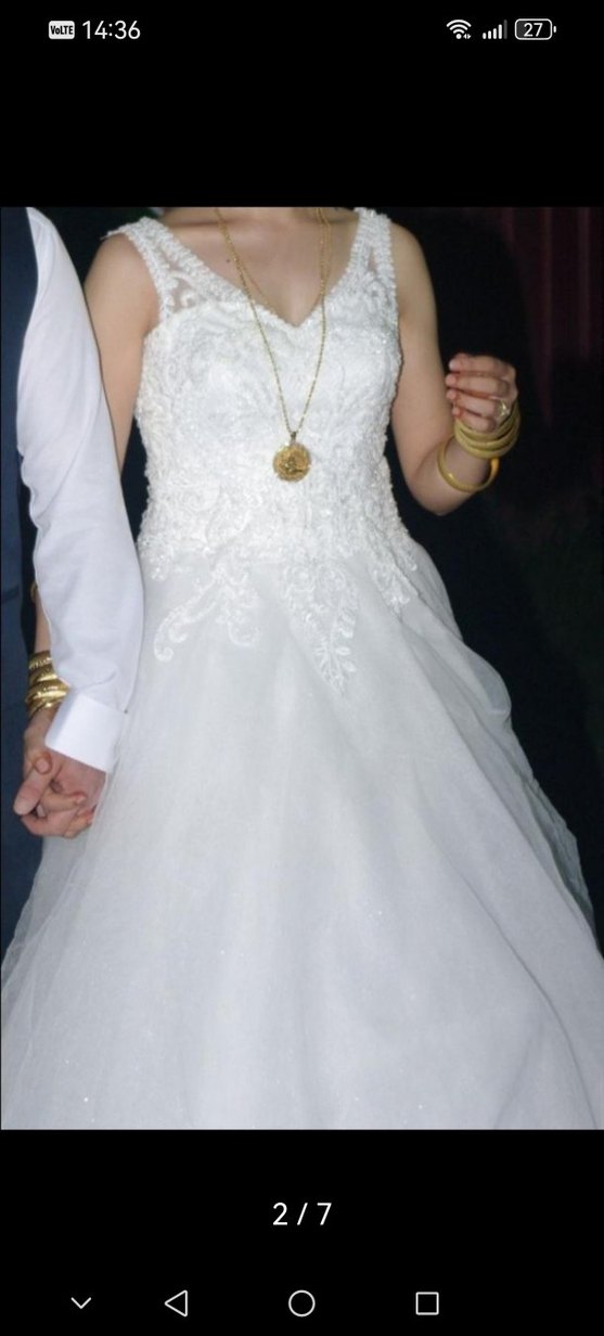 V Yaka Klasik Beyaz A Kesim Gelinlik - Görsel 4