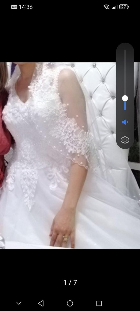 V Yaka Klasik Beyaz A Kesim Gelinlik - Görsel 5