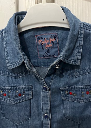 Taşlı Düğmeli Kız Kot Gömlek - Görsel 2