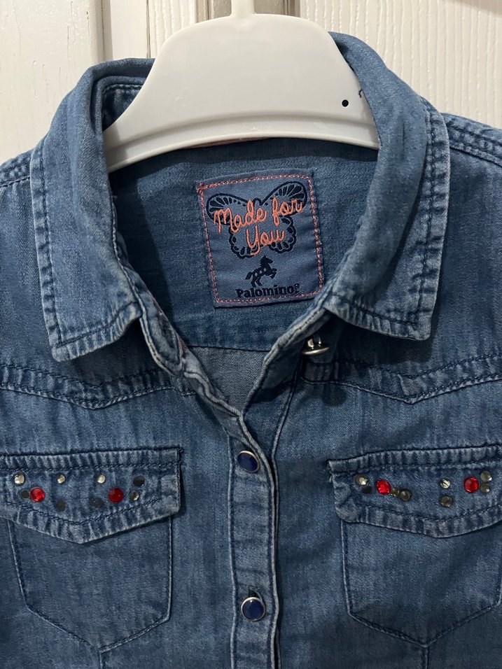 Taşlı Düğmeli Kız Kot Gömlek - Görsel 2