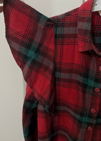 Düğmeli Kırmızı Kareli kız çocuk Gömlek - Görsel 2