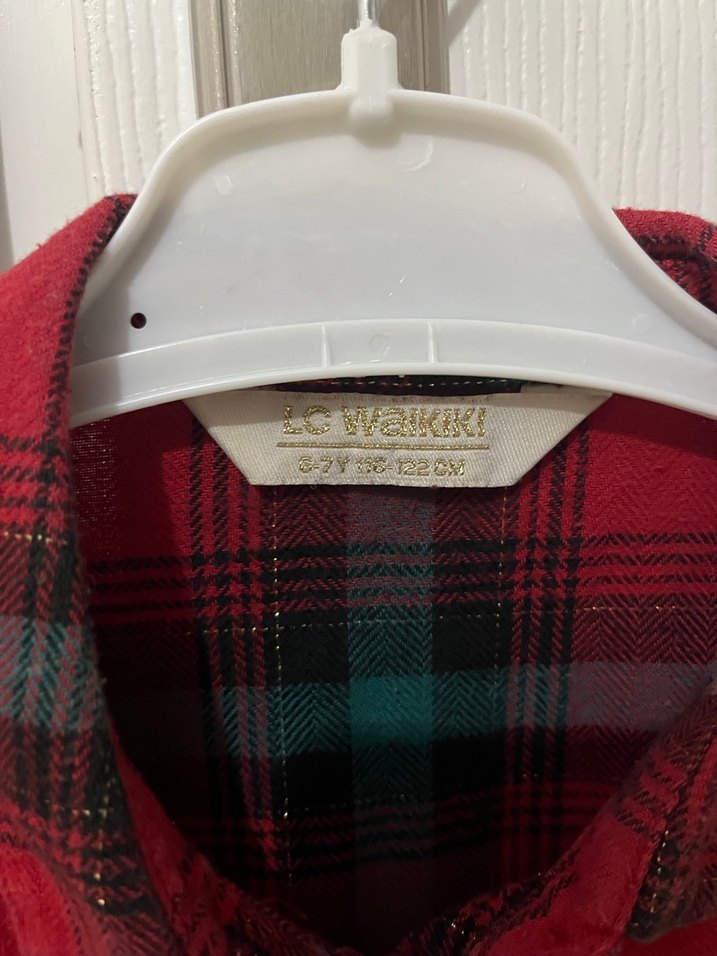 Düğmeli Kırmızı Kareli kız çocuk Gömlek - Görsel 4