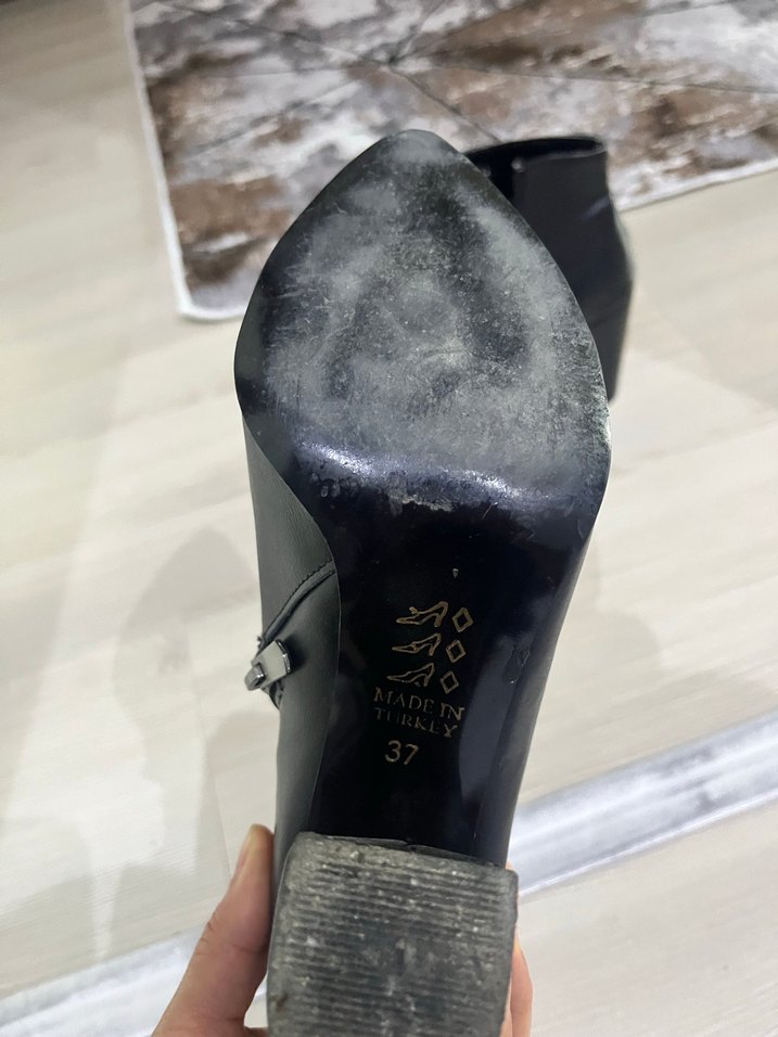 Siyah Deri Stiletto Topuklu Kadın Bot - Görsel 5