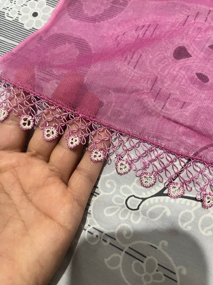 Dantel Detaylı Pembe Kadın yazma - Görsel 2