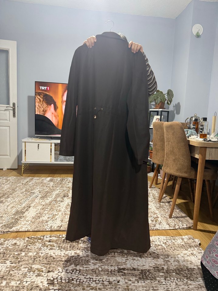 Kadın kahve Süet Uzun Yağmurluk mevsimlik - Görsel 3