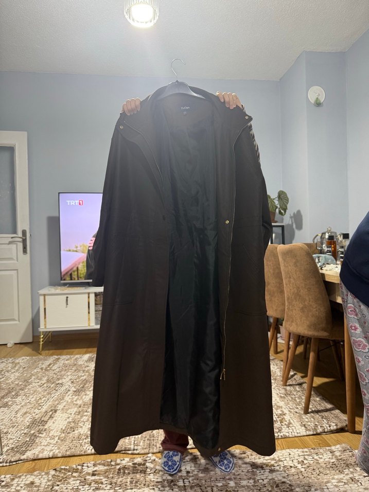 Kadın kahve Süet Uzun Yağmurluk mevsimlik - Görsel 2