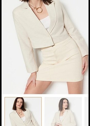 Bej Mini Kadın Blazer Ceket