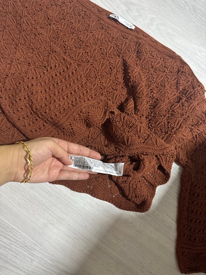 Kahverengi Örgü Dantel Kadın Kazak - Görsel 2