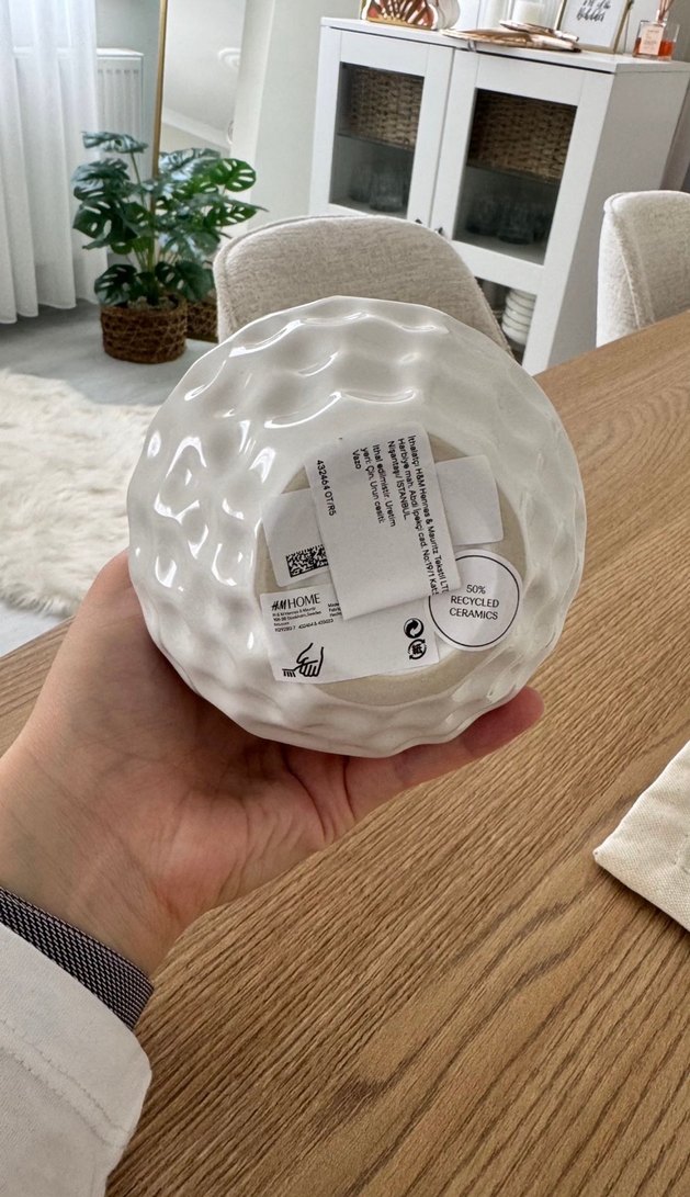H&m home beyaz dokulu seramik vazo - Görsel 2
