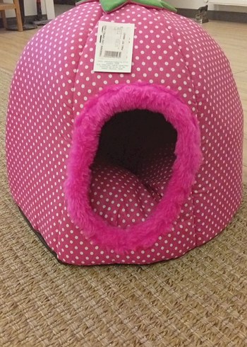 Çilek Şeklinde Puantiyeli Pembe Kedi Yatağı - Görsel 2