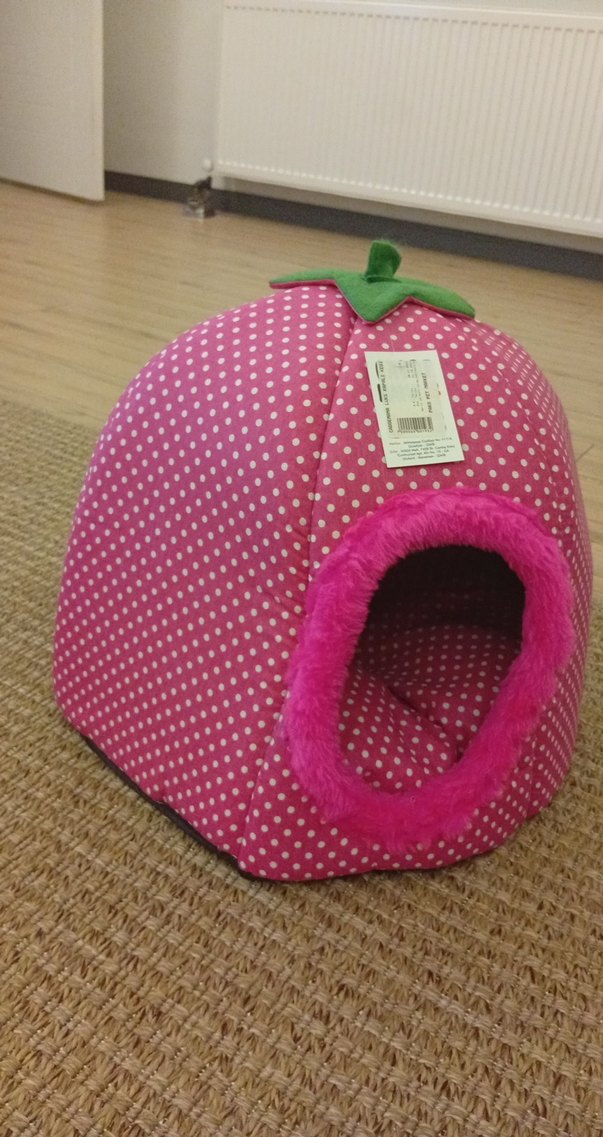 Çilek Şeklinde Puantiyeli Pembe Kedi Yatağı - Görsel 3