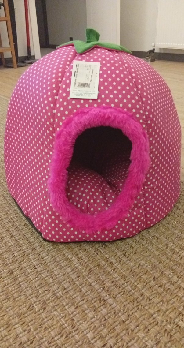 Çilek Şeklinde Puantiyeli Pembe Kedi Yatağı - Görsel 2