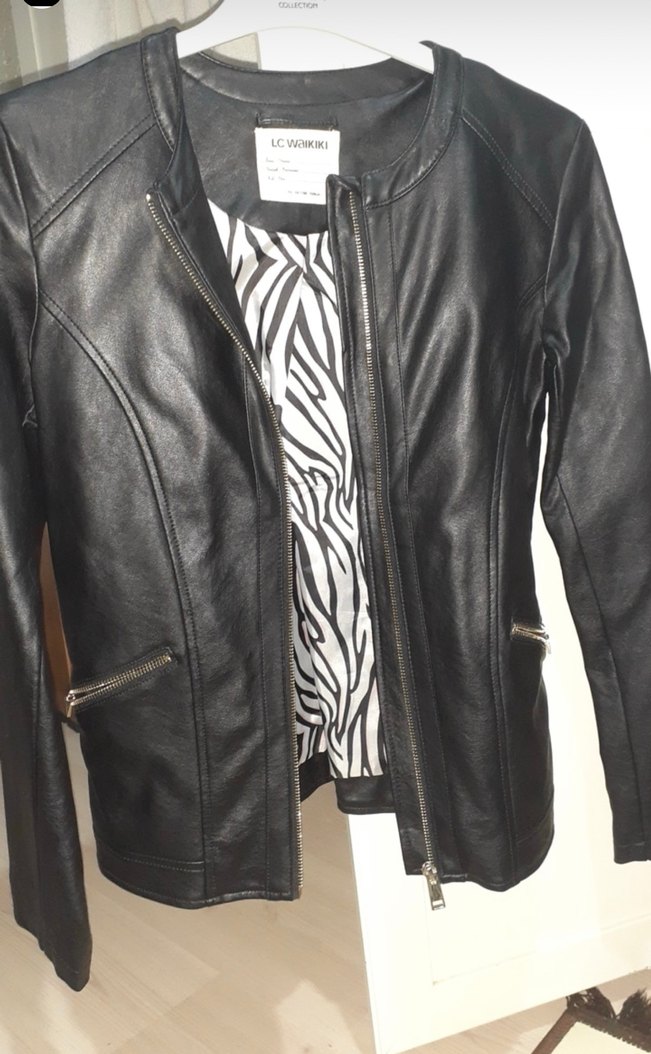 Siyah Deri Kadın Biker Ceket kız çocuk - Görsel 3