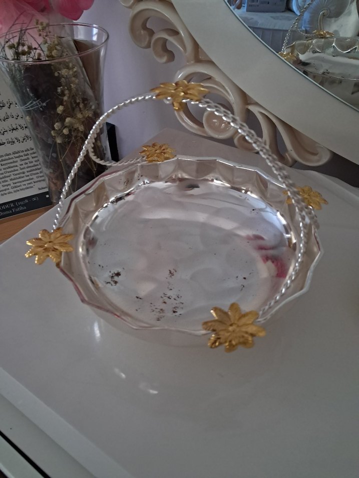 Altın Renkli Çiçek Desenli gümüş şekerlik - Görsel 2