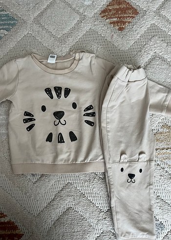 Bej Erkek Bebek Uzun Kollu Sweatshirt ve Pantolon Takımı