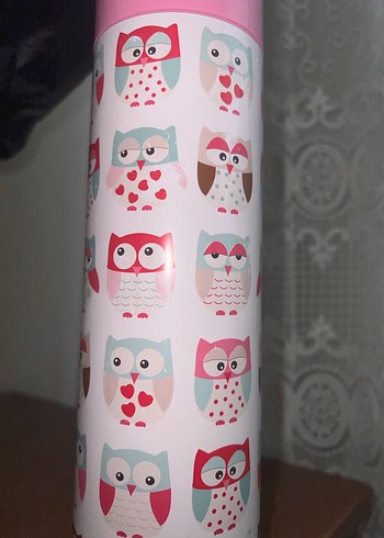 Renkli Baykuş Desenli Pembe Termos - Görsel 2