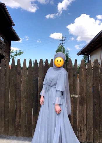 Abiye Uzun Gri Drapeli Tesettür Abiye Elbise