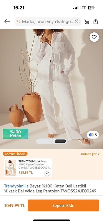 Trendyol & Milla milla beyaz keten pantolon hiç giyilmedi