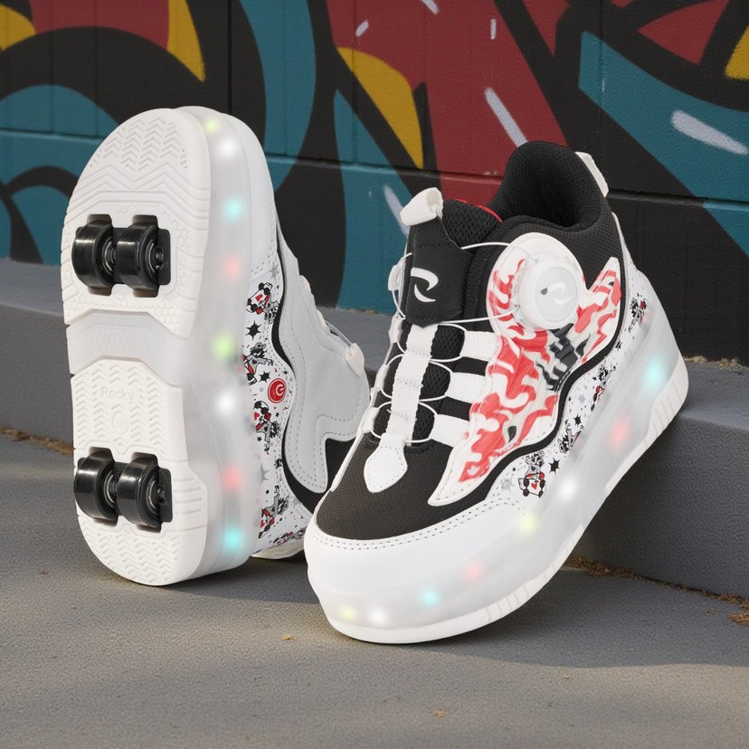 Renkli Baskılı  Çocuk ışıklı tekerlekli patenli Spor Ayakkabı - Görsel 2