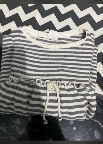 Gri Çizgili Uzun Kollu Kız Elbisesi - Görsel 4