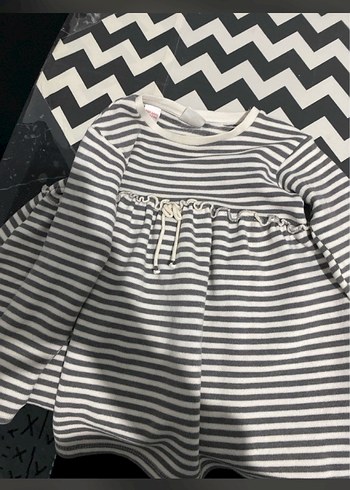 Gri Çizgili Uzun Kollu Kız Elbisesi - Görsel 2