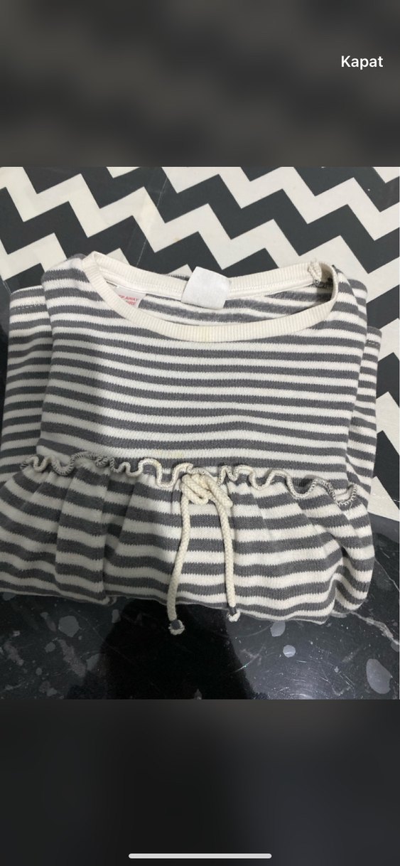 Gri Çizgili Uzun Kollu Kız Elbisesi - Görsel 4